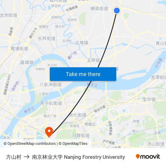 方山村 to 南京林业大学 Nanjing Forestry University map