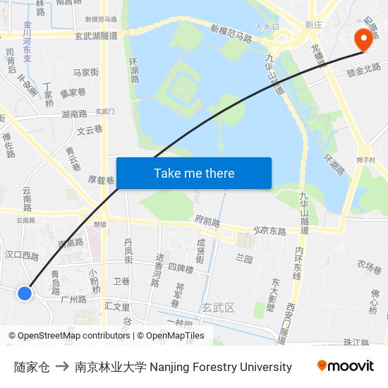 随家仓 to 南京林业大学 Nanjing Forestry University map