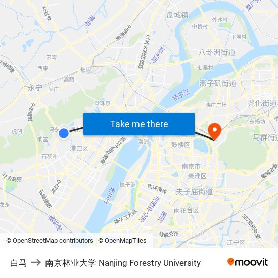 白马 to 南京林业大学 Nanjing Forestry University map