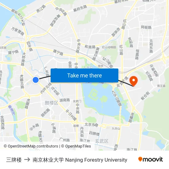 三牌楼 to 南京林业大学 Nanjing Forestry University map