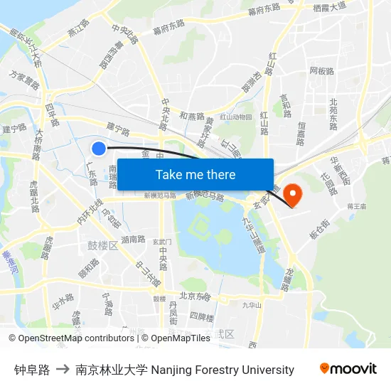 钟阜路 to 南京林业大学 Nanjing Forestry University map