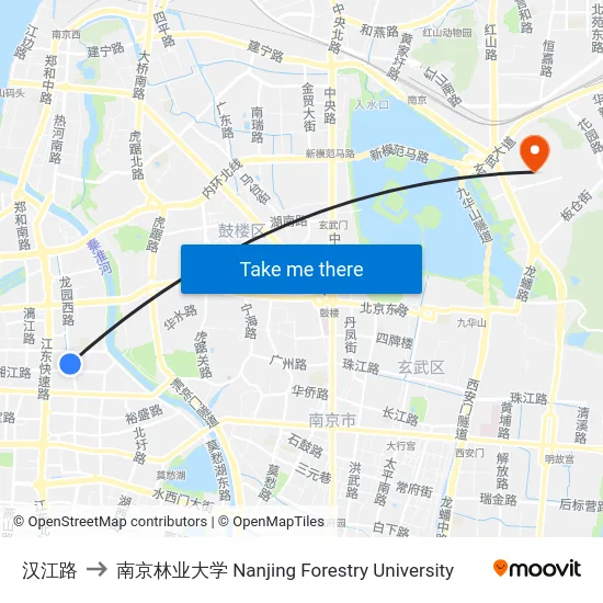汉江路 to 南京林业大学 Nanjing Forestry University map