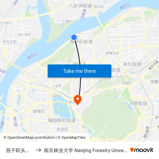 燕子矶头台洞 to 南京林业大学 Nanjing Forestry University map