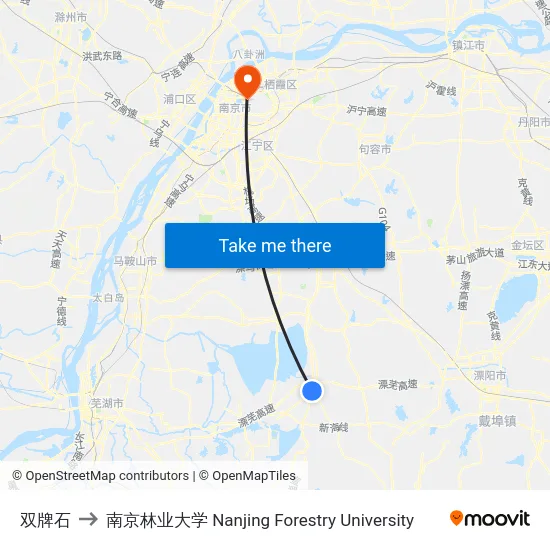 双牌石 to 南京林业大学 Nanjing Forestry University map
