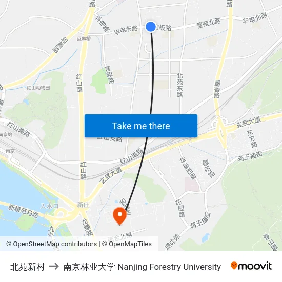 北苑新村 to 南京林业大学 Nanjing Forestry University map