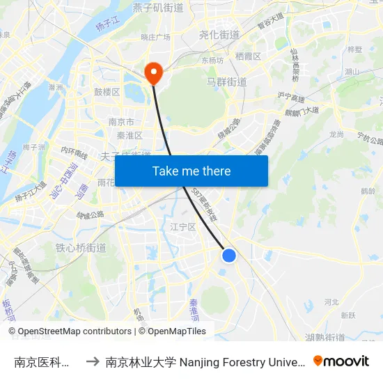 南京医科大学 to 南京林业大学 Nanjing Forestry University map
