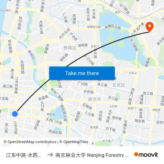 江东中路·水西门大街 to 南京林业大学 Nanjing Forestry University map