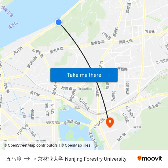 五马渡 to 南京林业大学 Nanjing Forestry University map