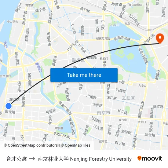 育才公寓 to 南京林业大学 Nanjing Forestry University map