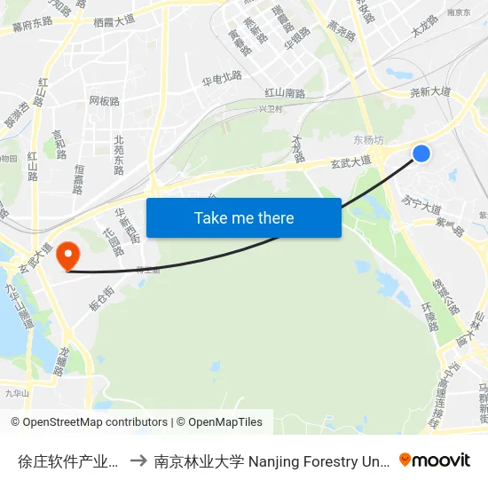 徐庄软件产业基地 to 南京林业大学 Nanjing Forestry University map