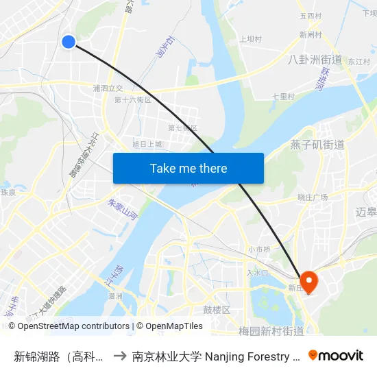 新锦湖路（高科十路） to 南京林业大学 Nanjing Forestry University map