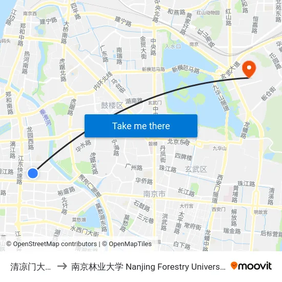 清凉门大街 to 南京林业大学 Nanjing Forestry University map
