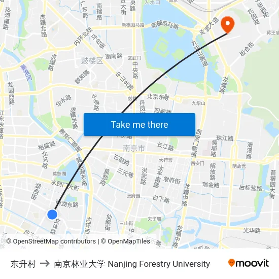 东升村 to 南京林业大学 Nanjing Forestry University map