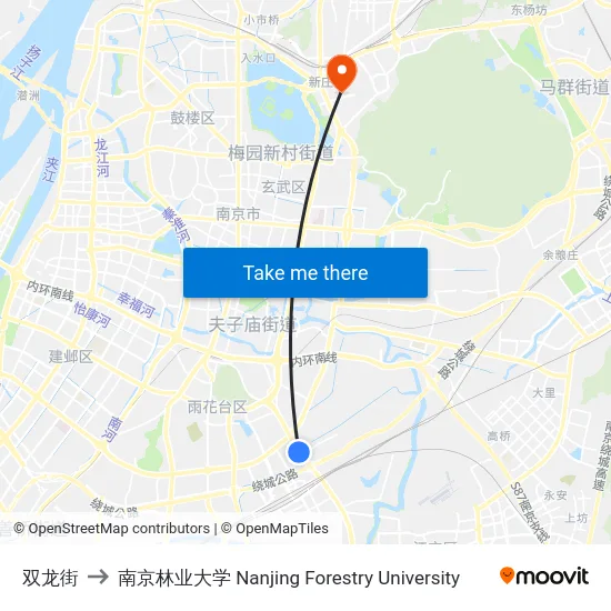 双龙街 to 南京林业大学 Nanjing Forestry University map