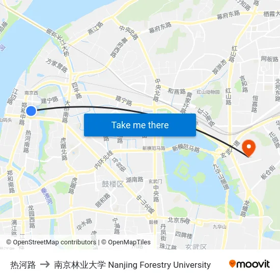 热河路 to 南京林业大学 Nanjing Forestry University map