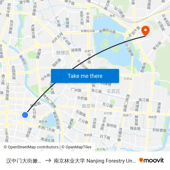 汉中门大街嫩江路 to 南京林业大学 Nanjing Forestry University map