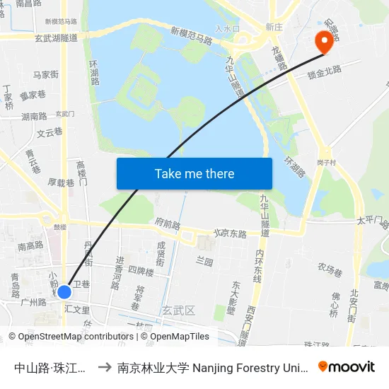 中山路·珠江路北 to 南京林业大学 Nanjing Forestry University map