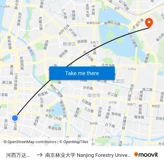 河西万达广场 to 南京林业大学 Nanjing Forestry University map