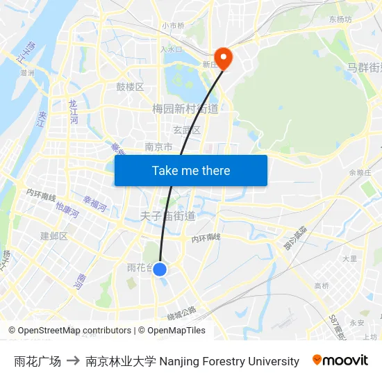 雨花广场 to 南京林业大学 Nanjing Forestry University map
