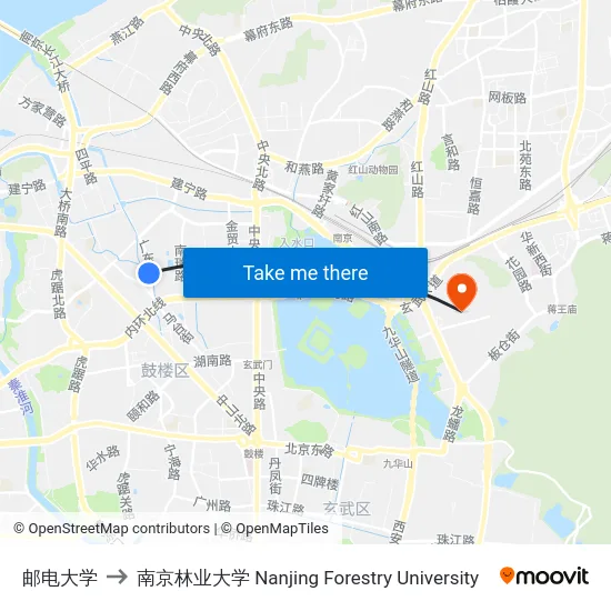 邮电大学 to 南京林业大学 Nanjing Forestry University map