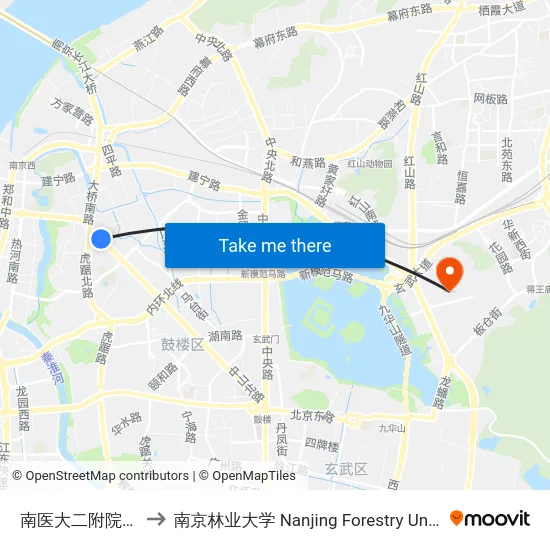 南医大二附院东院 to 南京林业大学 Nanjing Forestry University map