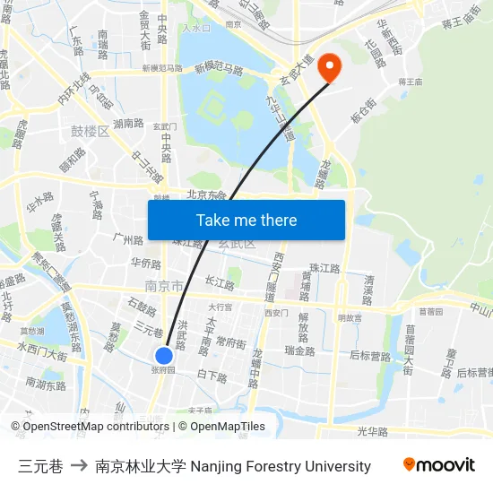 三元巷 to 南京林业大学 Nanjing Forestry University map