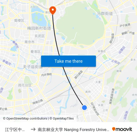 江宁区中医院 to 南京林业大学 Nanjing Forestry University map