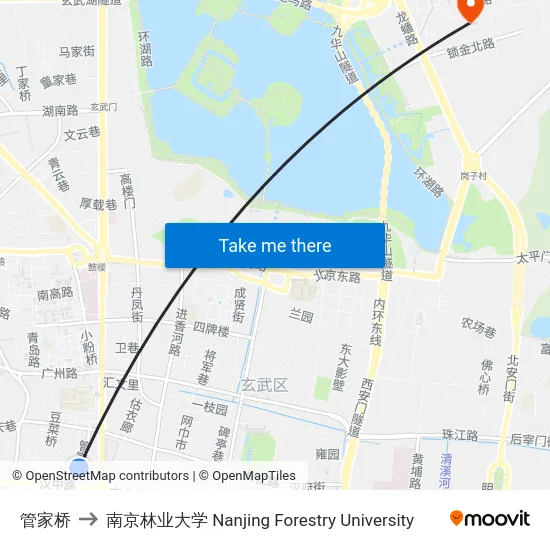 管家桥 to 南京林业大学 Nanjing Forestry University map