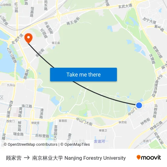 顾家营 to 南京林业大学 Nanjing Forestry University map