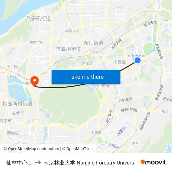 仙林中心站 to 南京林业大学 Nanjing Forestry University map