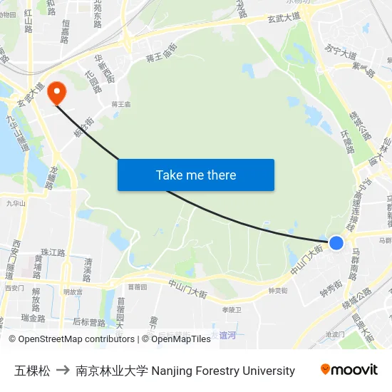 五棵松 to 南京林业大学 Nanjing Forestry University map