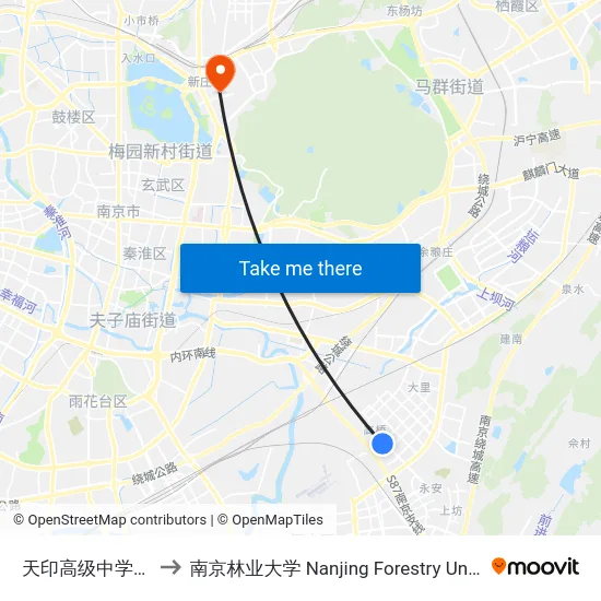 天印高级中学北门 to 南京林业大学 Nanjing Forestry University map