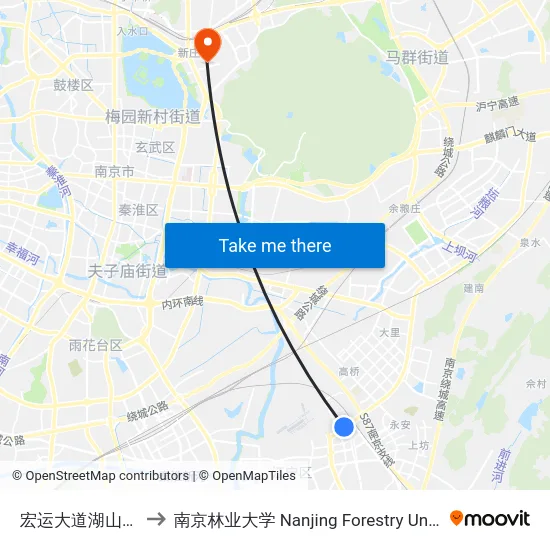 宏运大道湖山北路 to 南京林业大学 Nanjing Forestry University map