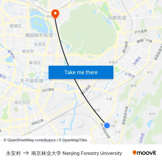 永安村 to 南京林业大学 Nanjing Forestry University map