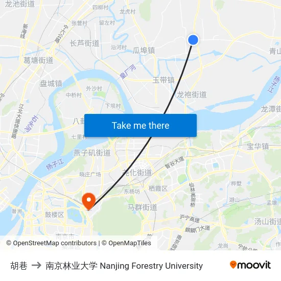胡巷 to 南京林业大学 Nanjing Forestry University map