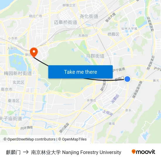 麒麟门 to 南京林业大学 Nanjing Forestry University map