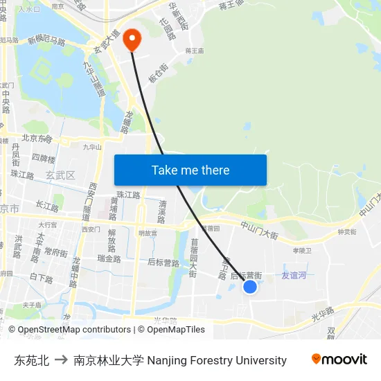 东苑北 to 南京林业大学 Nanjing Forestry University map