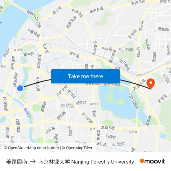 姜家园南 to 南京林业大学 Nanjing Forestry University map
