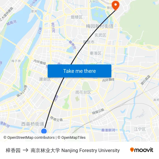 樟香园 to 南京林业大学 Nanjing Forestry University map