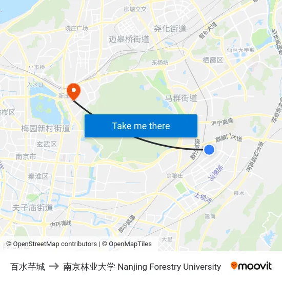 百水芊城 to 南京林业大学 Nanjing Forestry University map