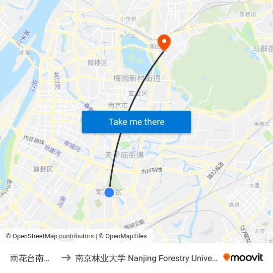 雨花台南大门 to 南京林业大学 Nanjing Forestry University map