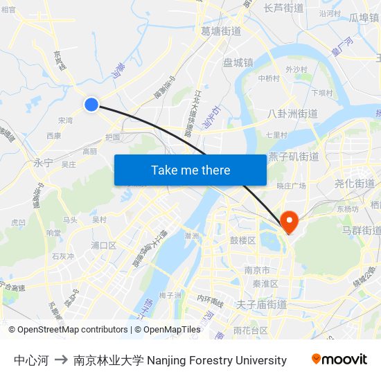 中心河 to 南京林业大学 Nanjing Forestry University map