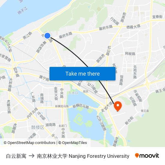 白云新寓 to 南京林业大学 Nanjing Forestry University map