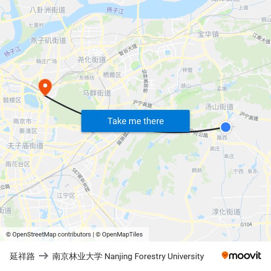 延祥路 to 南京林业大学 Nanjing Forestry University map