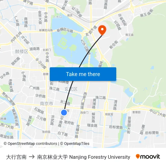 大行宫南 to 南京林业大学 Nanjing Forestry University map