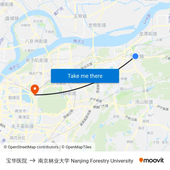 宝华医院 to 南京林业大学 Nanjing Forestry University map