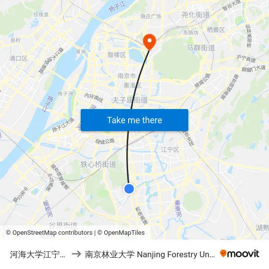 河海大学江宁校区 to 南京林业大学 Nanjing Forestry University map