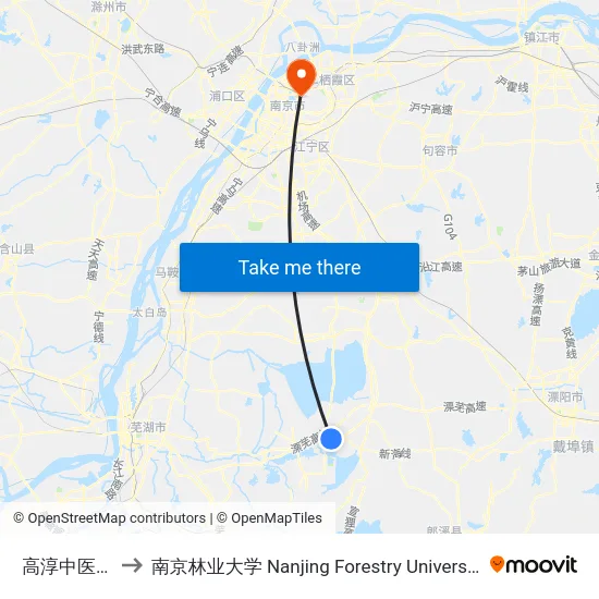 高淳中医院 to 南京林业大学 Nanjing Forestry University map