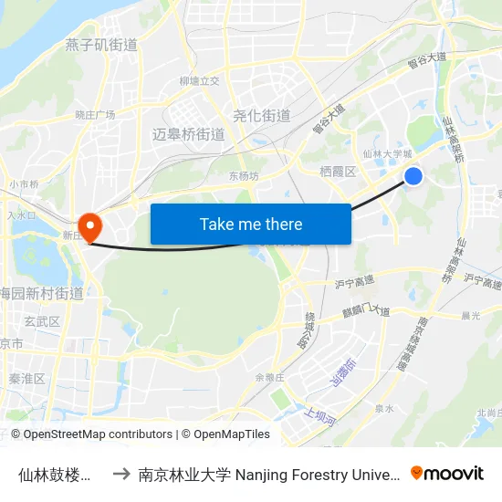 仙林鼓楼医院 to 南京林业大学 Nanjing Forestry University map