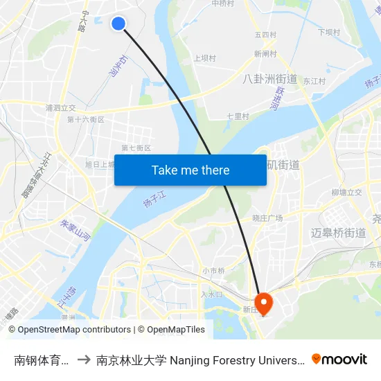 南钢体育馆 to 南京林业大学 Nanjing Forestry University map
